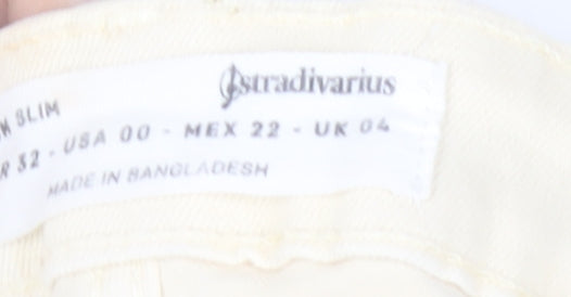 Stradivarius Women Ivory Slim Jeans UK 4 Cotton Denim Stretch