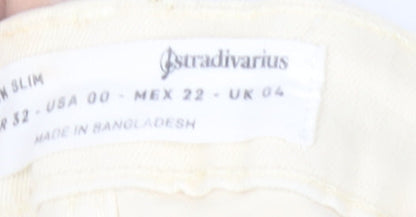 Stradivarius Women Ivory Slim Jeans UK 4 Cotton Denim Stretch