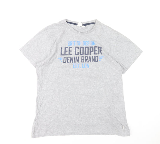 Lee Cooper Men's Grey Graphic Logo Crew Neck Short Sleeve T-Shirt M
