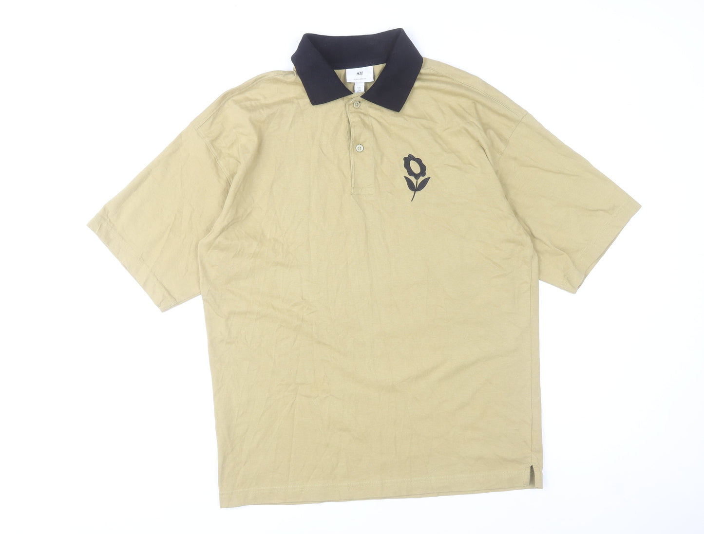 H&M Men's Beige Relaxed Fit Short Sleeve Polo Shirt Size S