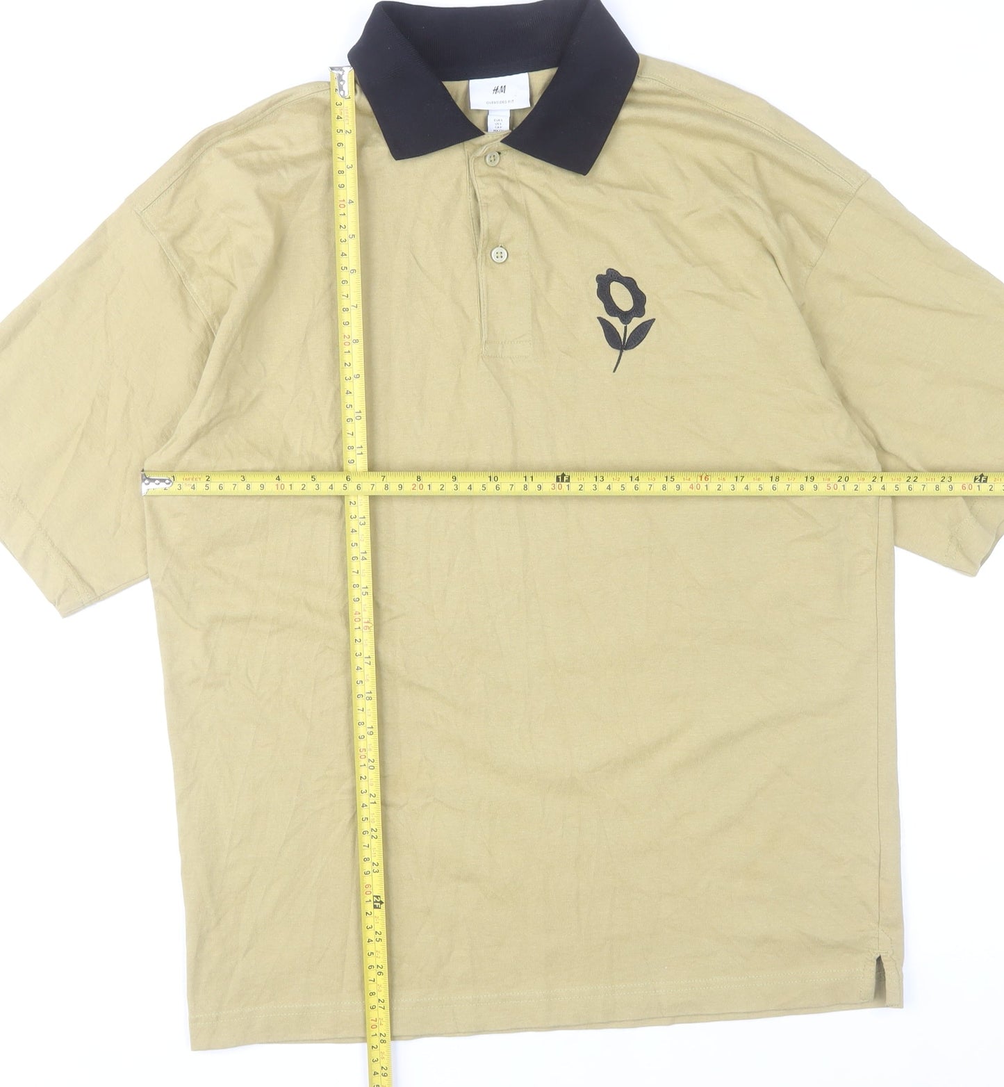 H&M Men's Beige Relaxed Fit Short Sleeve Polo Shirt Size S