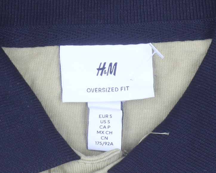 H&M Men's Beige Relaxed Fit Short Sleeve Polo Shirt Size S