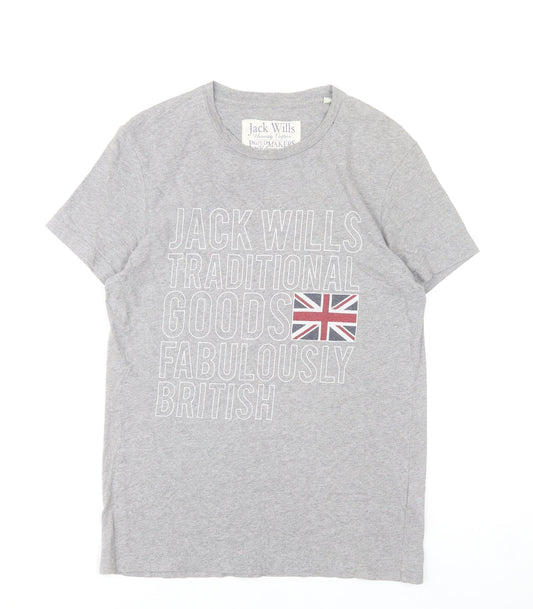 Jack Wills Mens Grey Graphic British Cotton T-Shirt XS Regular Fit