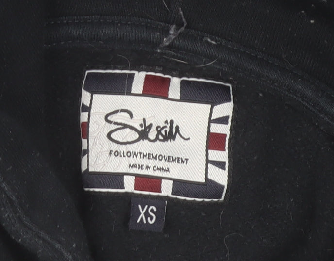 SikSilk Men's Black Pullover Hoodie XS Logo Fleece Long Sleeve
