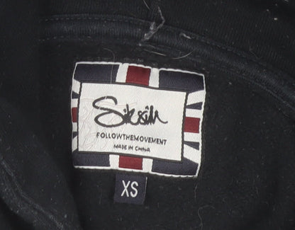 SikSilk Men's Black Pullover Hoodie XS Logo Fleece Long Sleeve