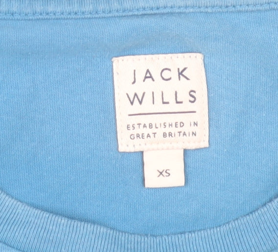Jack Wills Men's Blue XS Striped Logo Crew Neck Cotton T-Shirt
