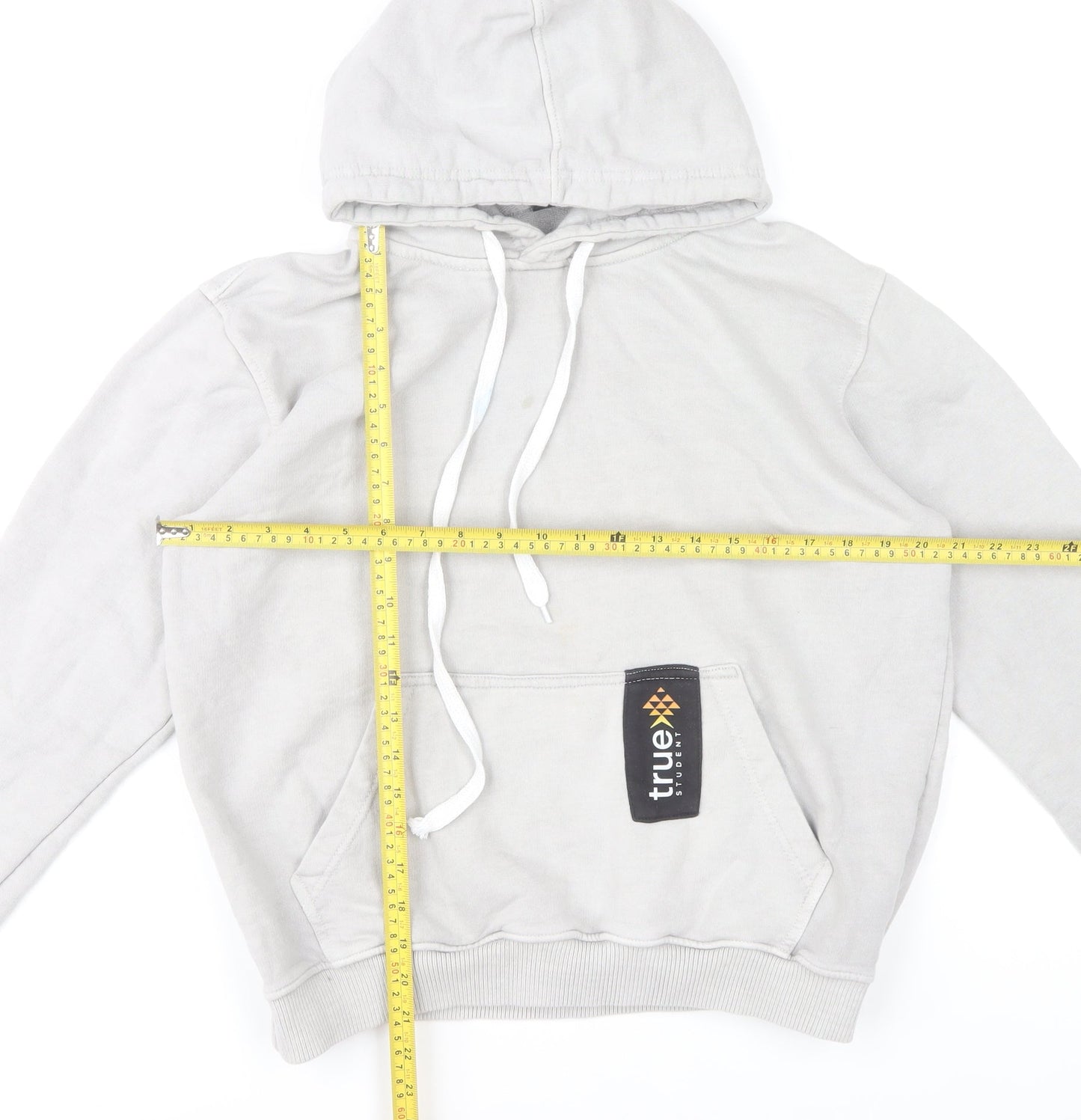 True Student Men's Grey Pullover Hoodie Medium Regular Fit Cotton