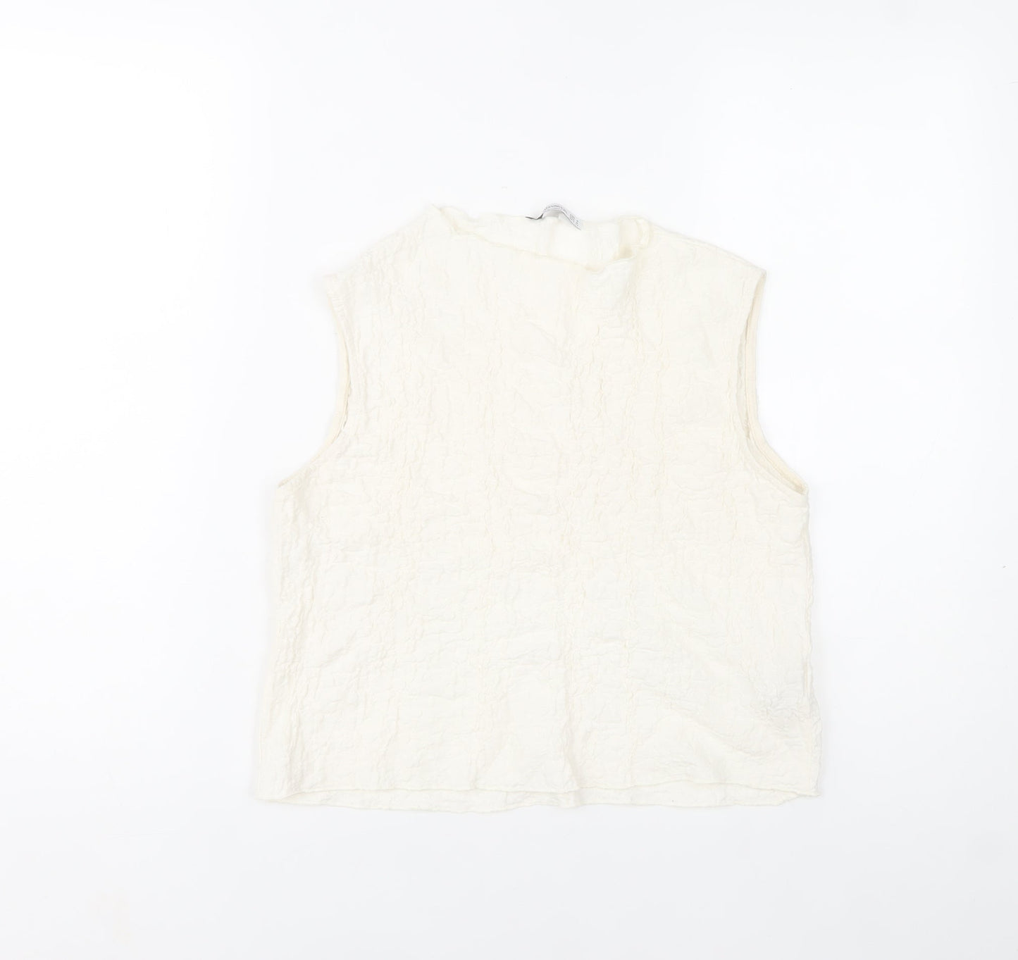 Stradivarius Women’s Ivory Sleeveless Cotton Blend High Neck Blouse Size 12