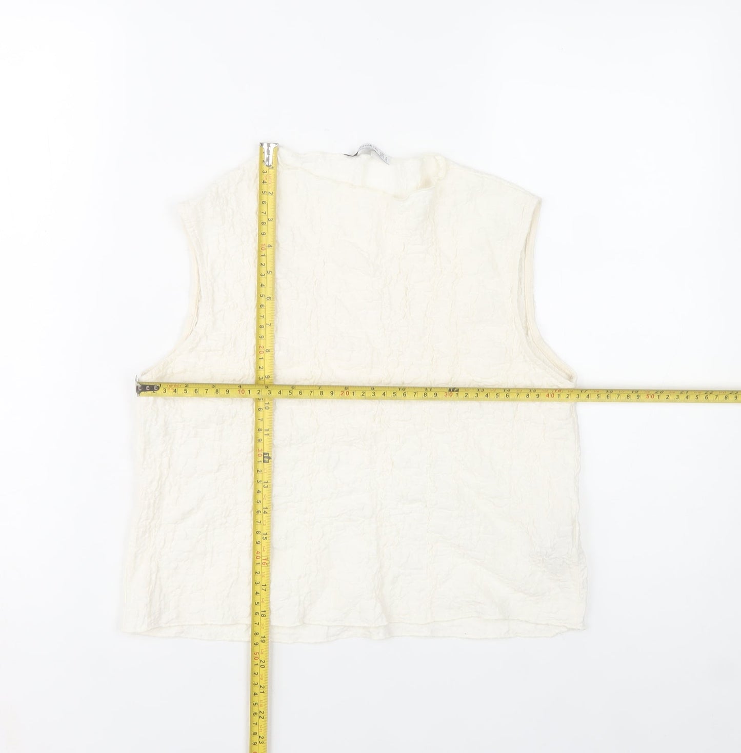 Stradivarius Women’s Ivory Sleeveless Cotton Blend High Neck Blouse Size 12