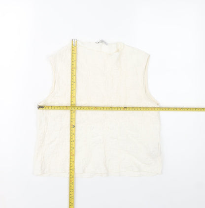 Stradivarius Women’s Ivory Sleeveless Cotton Blend High Neck Blouse Size 12