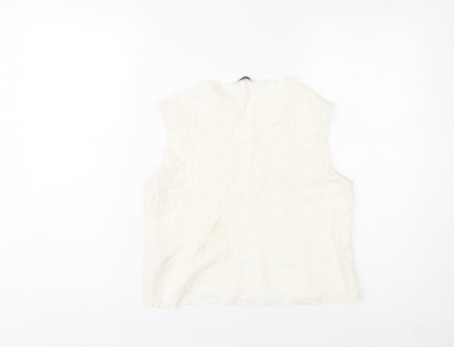 Stradivarius Women’s Ivory Sleeveless Cotton Blend High Neck Blouse Size 12