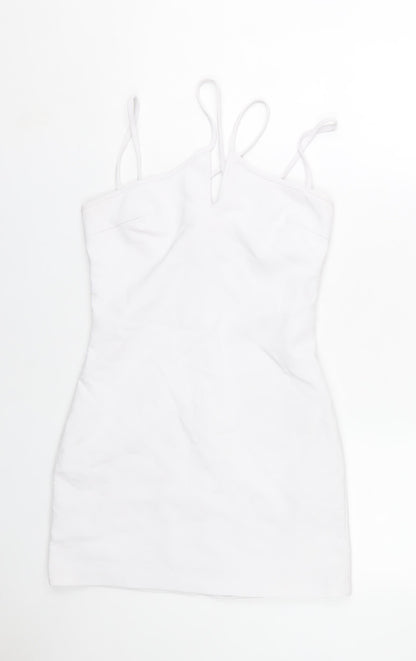 Zara Women White Bodycon Mini Dress Size 10 Sleeveless Summer Party