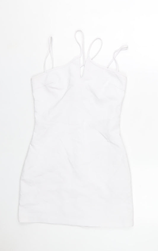 Zara Women White Bodycon Mini Dress Size 10 Sleeveless Summer Party