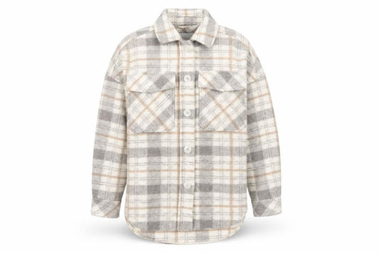 Stradivarius Women Beige Check Overshirt Jacket Size 12 Fleece Style