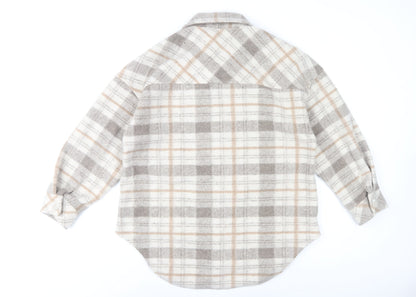 Stradivarius Women Beige Check Overshirt Jacket Size 12 Fleece Style