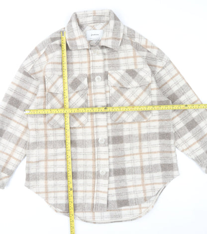 Stradivarius Women Beige Check Overshirt Jacket Size 12 Fleece Style