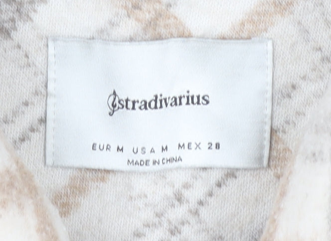 Stradivarius Women Beige Check Overshirt Jacket Size 12 Fleece Style