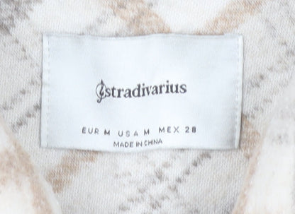 Stradivarius Women Beige Check Overshirt Jacket Size 12 Fleece Style