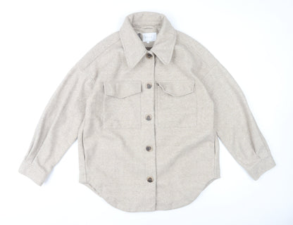 VILA Women Beige Polyester Button Up Classic Jacket Size 12