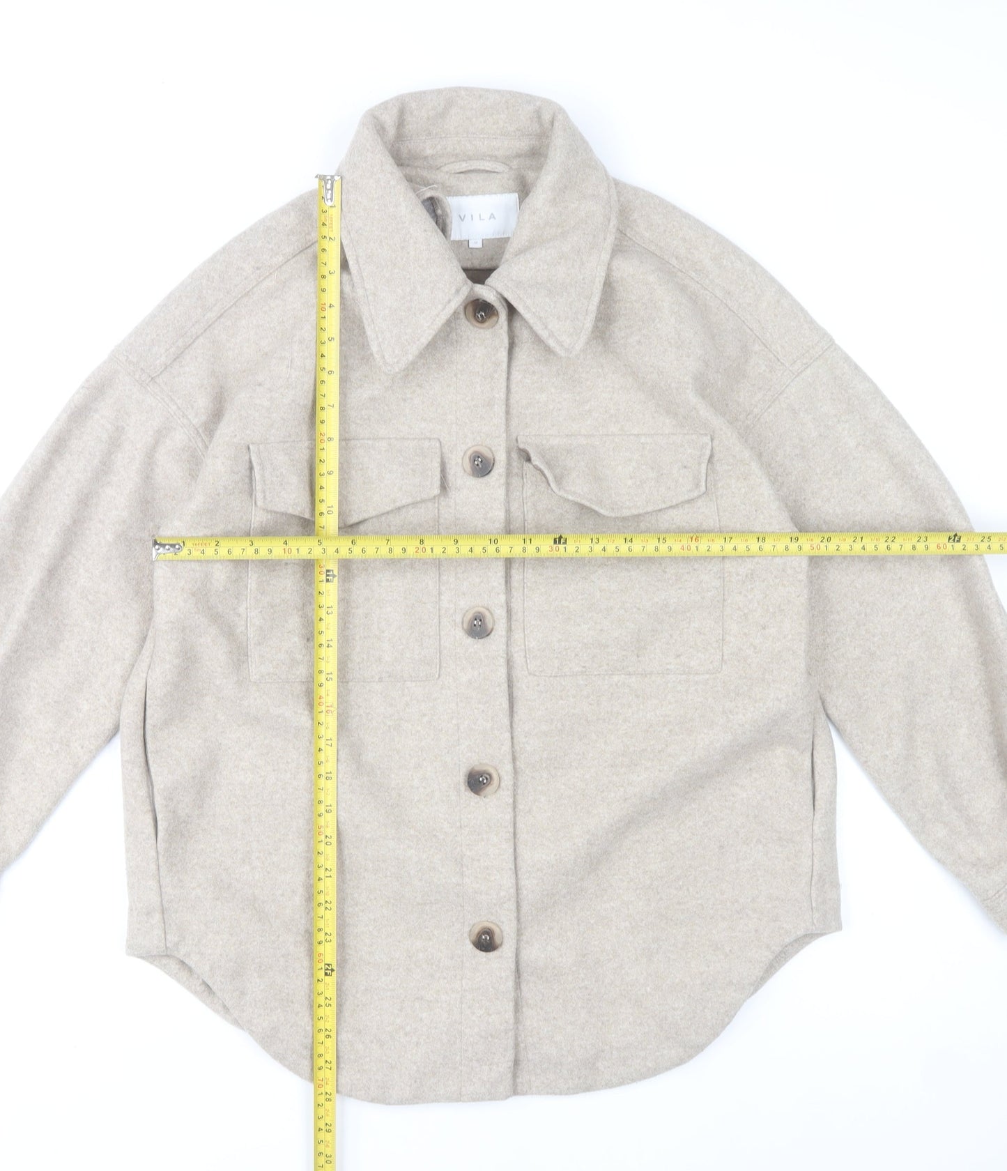 VILA Women Beige Polyester Button Up Classic Jacket Size 12