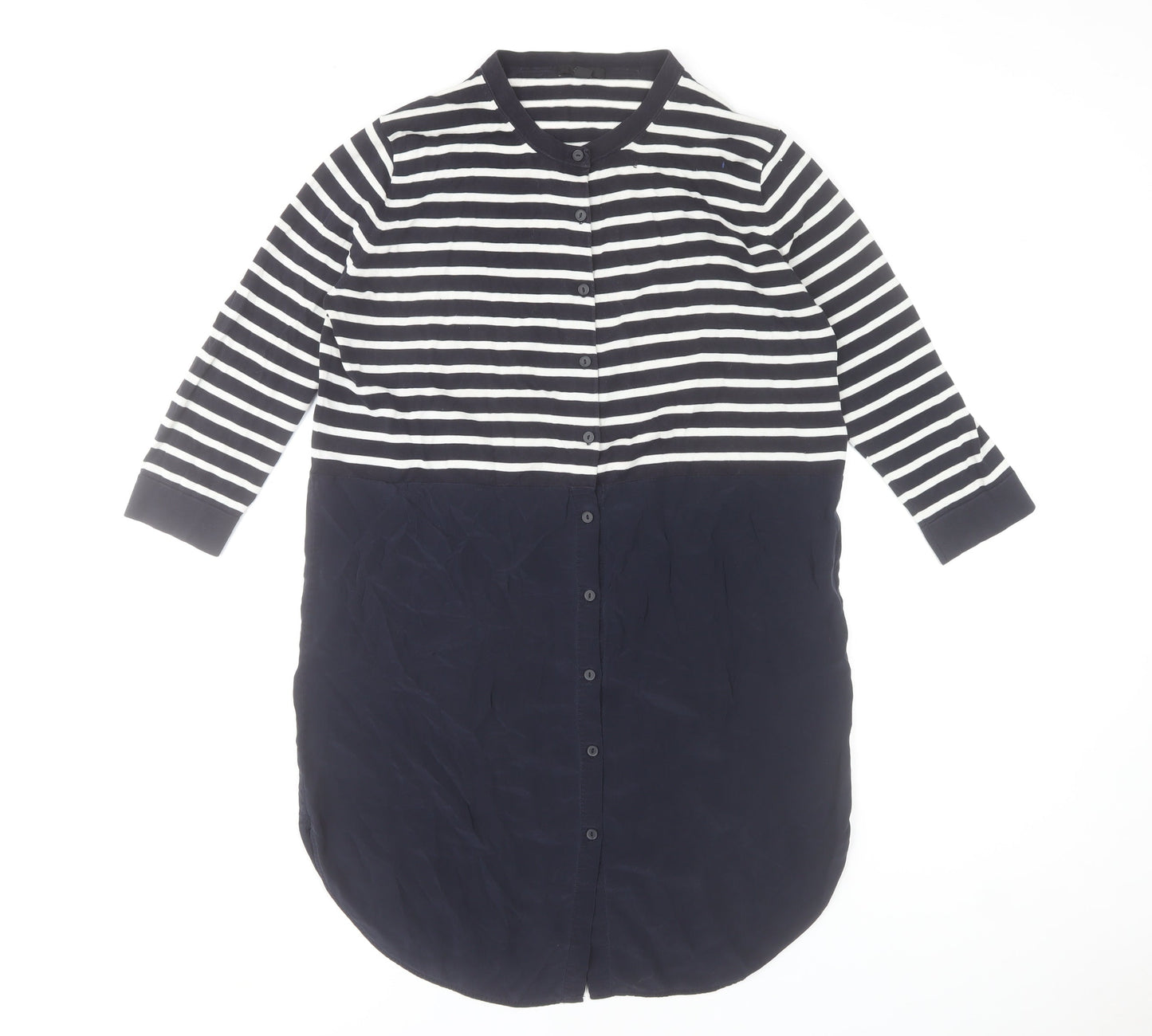 COS Women Blue Striped Shirt Dress Size 8 Collared Cotton 3/4 Sleeve
