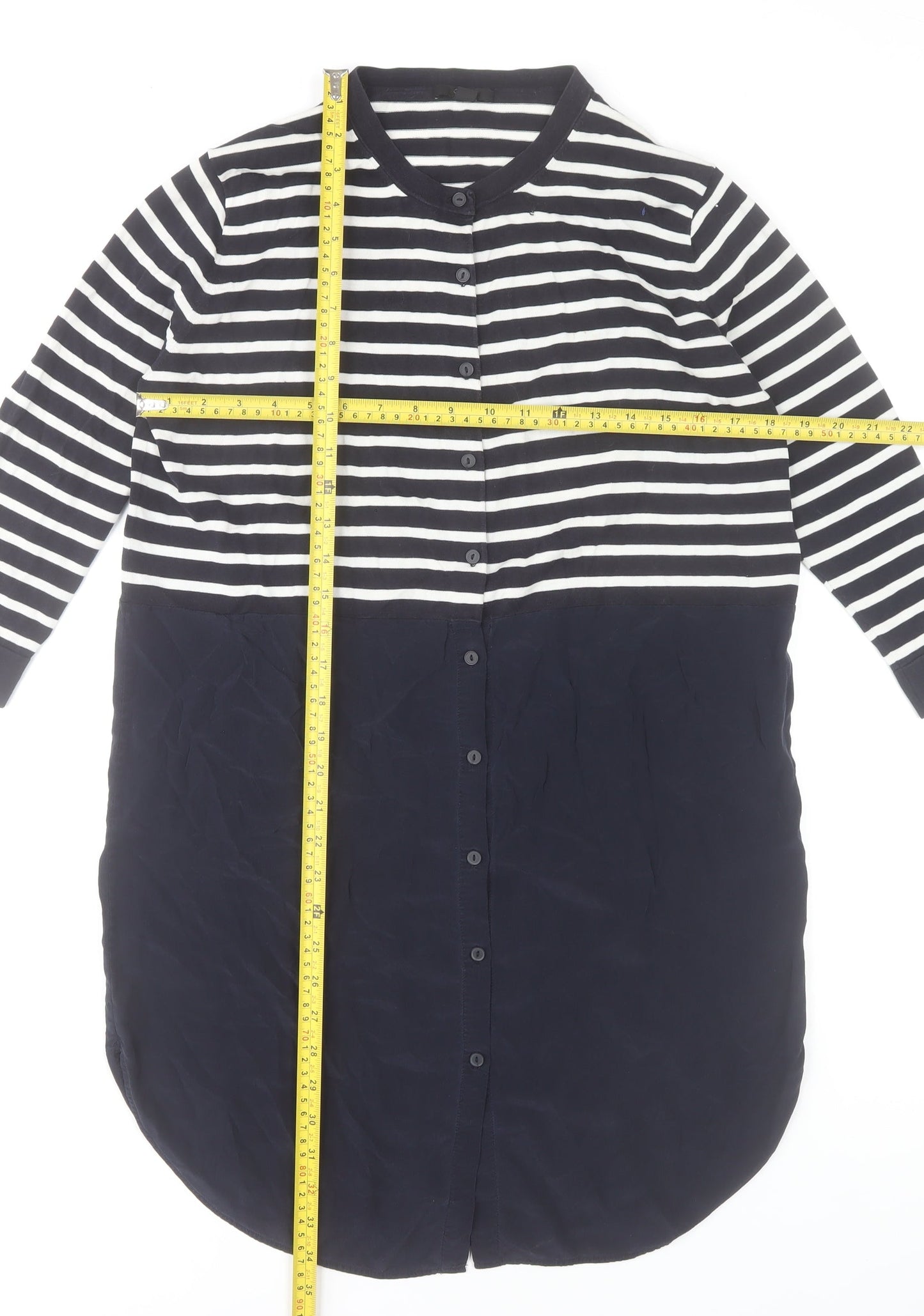 COS Women Blue Striped Shirt Dress Size 8 Collared Cotton 3/4 Sleeve