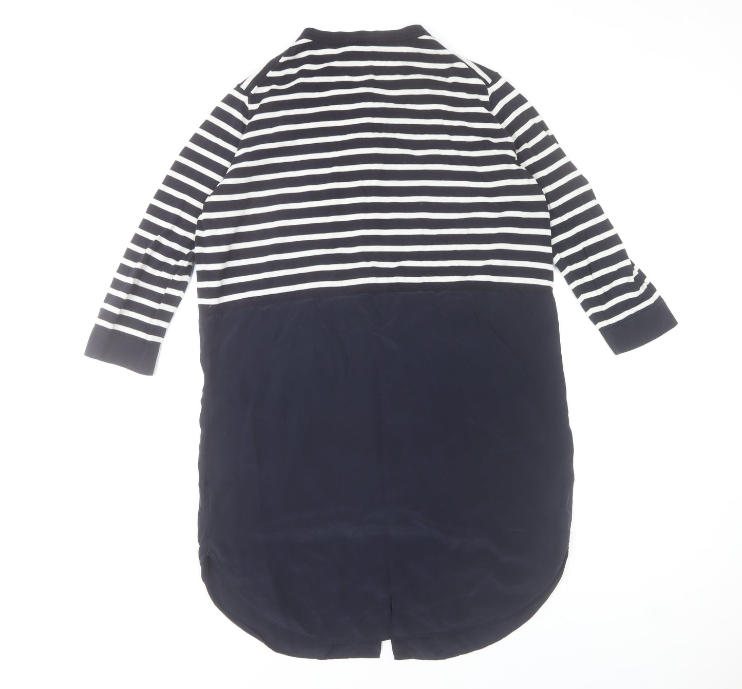 COS Women Blue Striped Shirt Dress Size 8 Collared Cotton 3/4 Sleeve