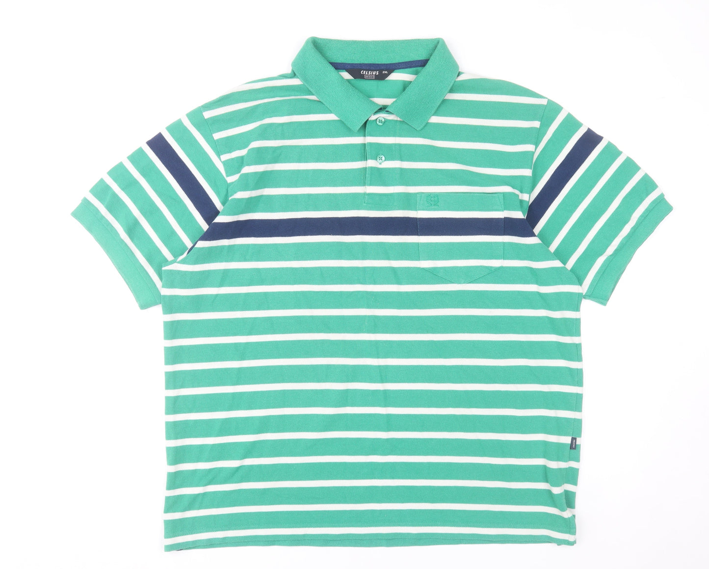 Celsius Men’s Green Striped 2XL Polo Shirt Cotton Blend