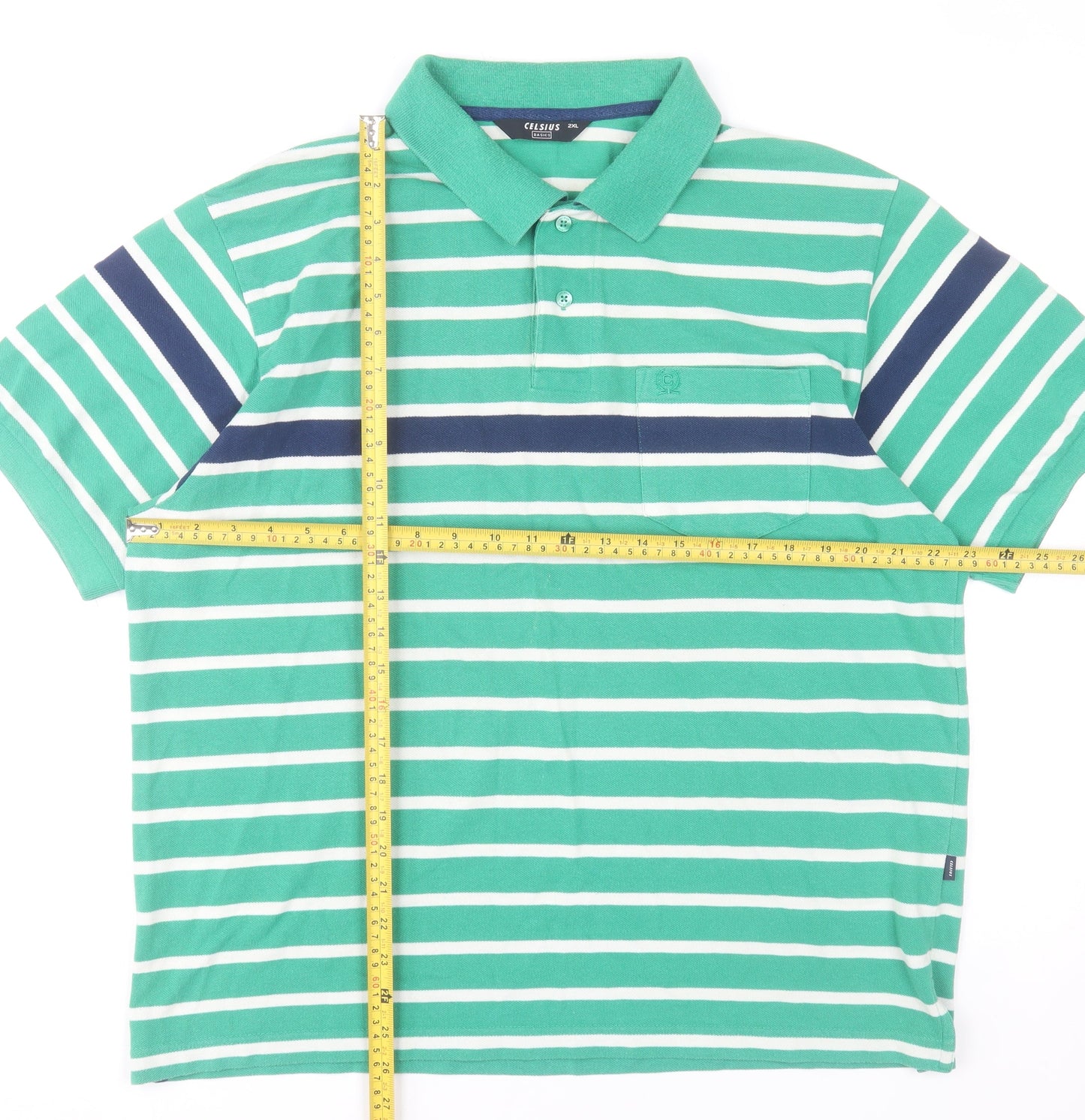 Celsius Men’s Green Striped 2XL Polo Shirt Cotton Blend