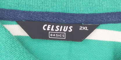Celsius Men’s Green Striped 2XL Polo Shirt Cotton Blend