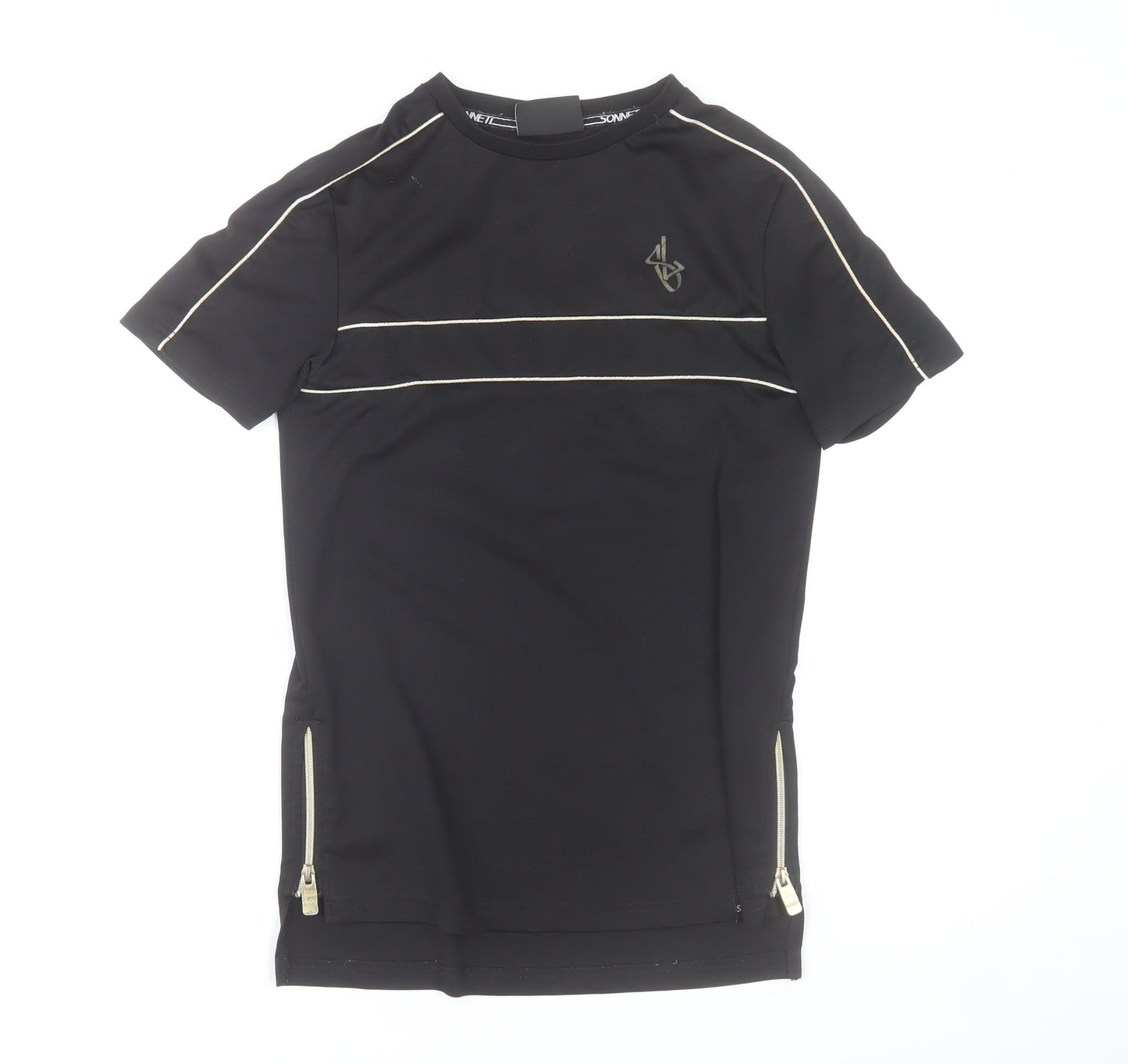 Sonnett London Boys Black 13-14 Years Zip Detail Crew Neck T-Shirt