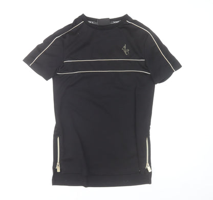 Sonnett London Boys Black 13-14 Years Zip Detail Crew Neck T-Shirt