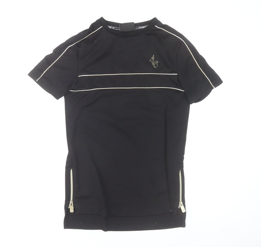 Sonnett London Boys Black 13-14 Years Zip Detail Crew Neck T-Shirt