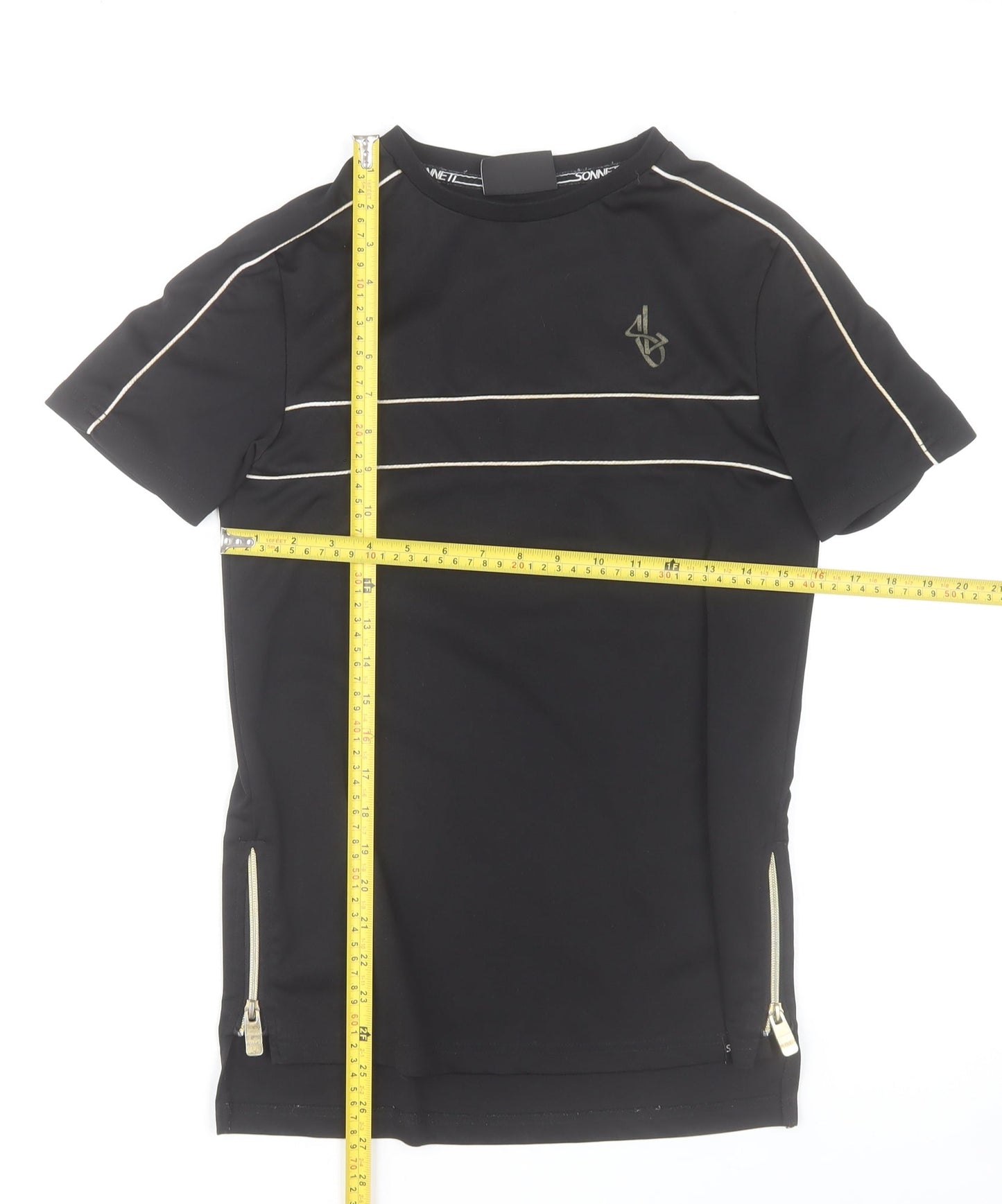 Sonnett London Boys Black 13-14 Years Zip Detail Crew Neck T-Shirt