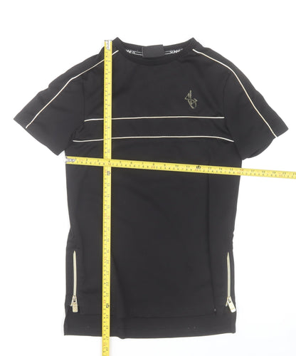 Sonnett London Boys Black 13-14 Years Zip Detail Crew Neck T-Shirt