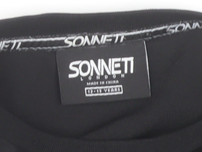 Sonnett London Boys Black 13-14 Years Zip Detail Crew Neck T-Shirt