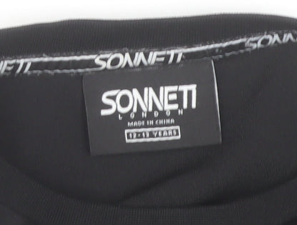 Sonnett London Boys Black 13-14 Years Zip Detail Crew Neck T-Shirt