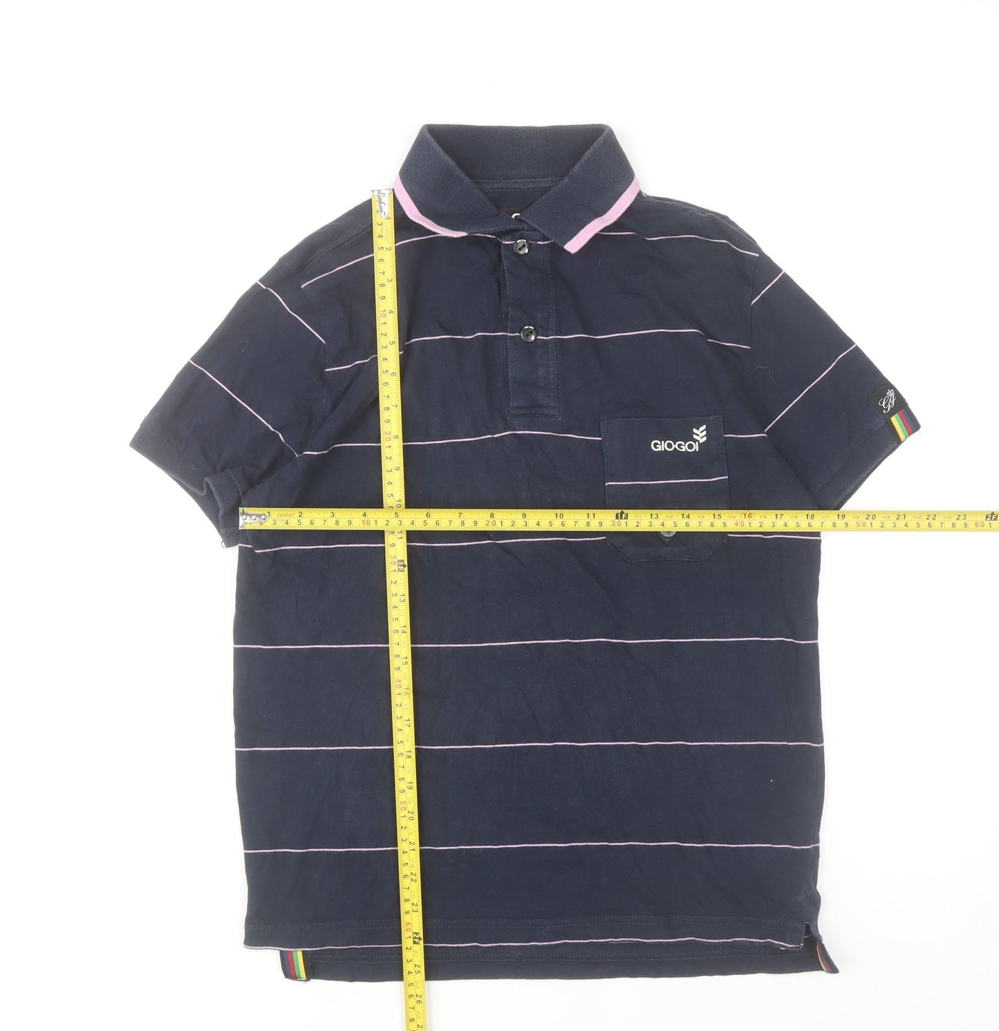 Gio-Goi Women's Blue Striped Cotton Polo Shirt Size S