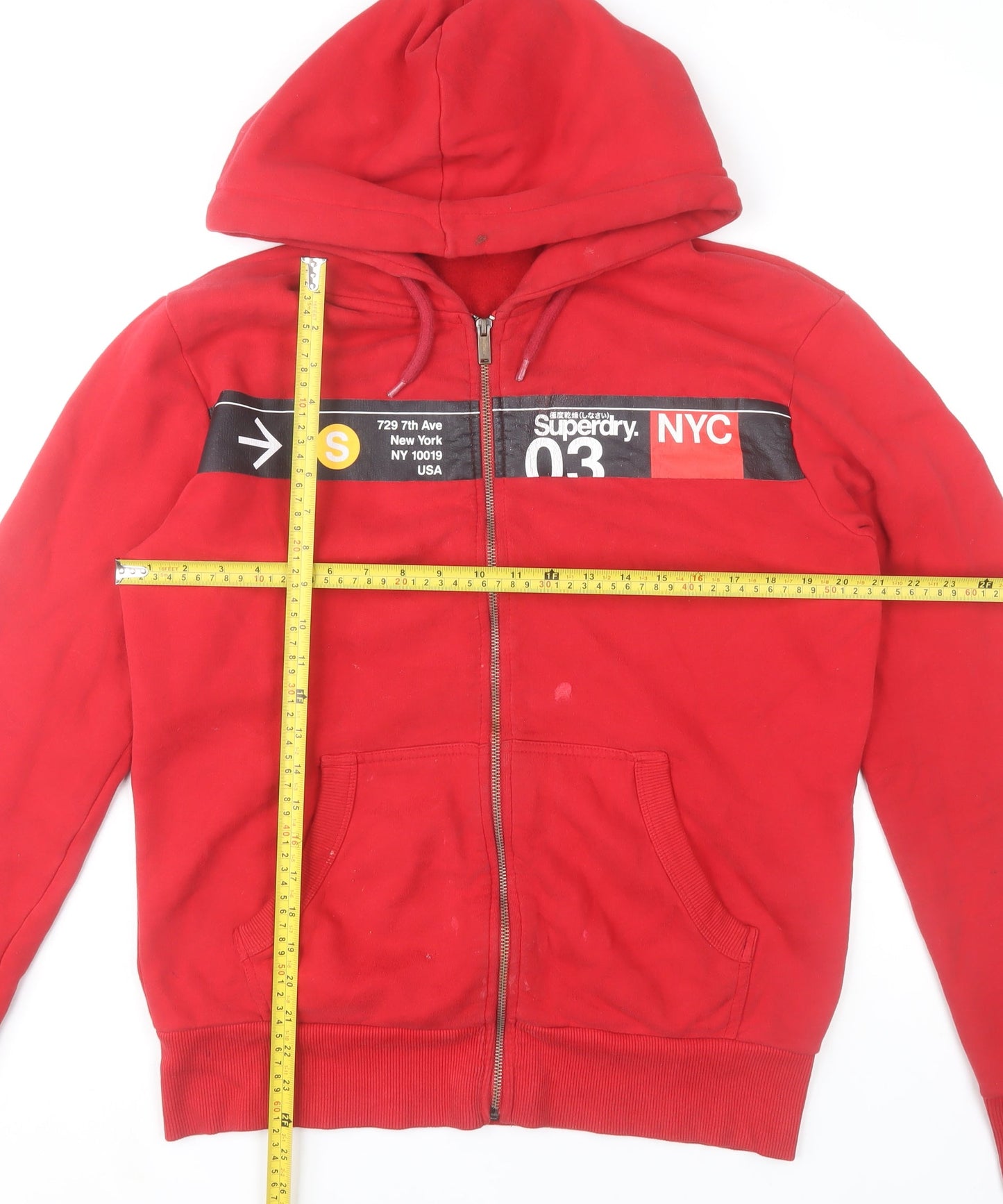 Superdry Men's Red Full Zip Hoodie M Graphic Logo NYC Style