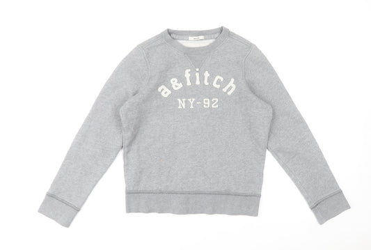Additional front view of Abercrombie & Fitch boys’ grey xl pullover fleece sweatshirt logo crew neck