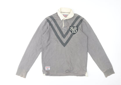 Superdry Men’s Grey Long Sleeve Rugby Polo Shirt Size M