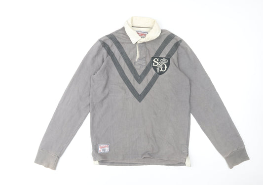 Superdry Men’s Grey Long Sleeve Rugby Polo Shirt Size M