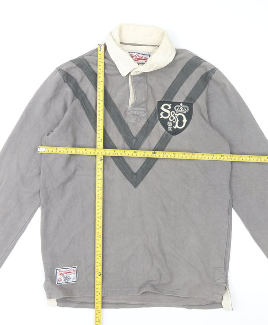 Superdry Men’s Grey Long Sleeve Rugby Polo Shirt Size M