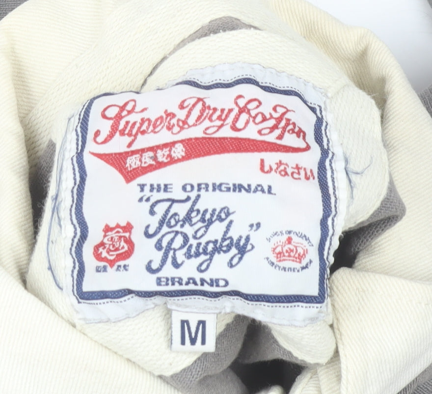 Superdry Men’s Grey Long Sleeve Rugby Polo Shirt Size M