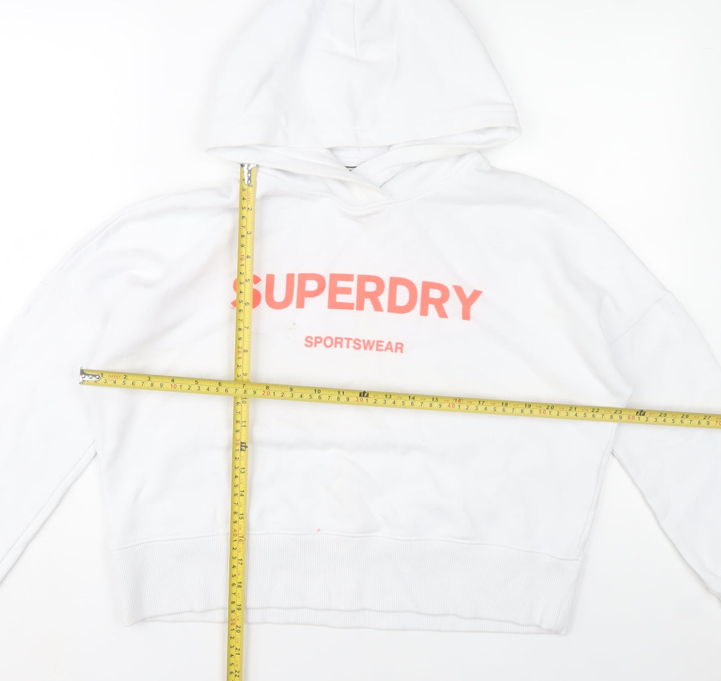 Superdry Womens White Hoodie UK 10 Pullover Sportswear Logo Cotton