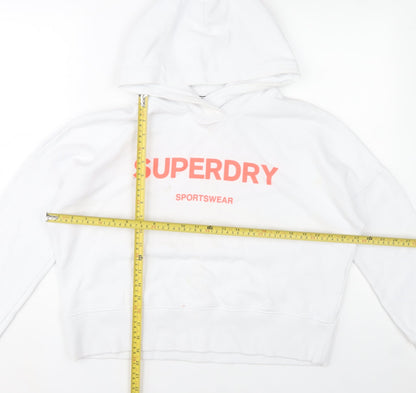 Superdry Womens White Hoodie UK 10 Pullover Sportswear Logo Cotton