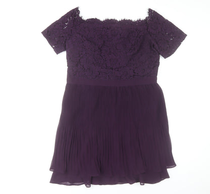 Oasis Women Purple Lace Fit & Flare Short Sleeve Dress Size 16