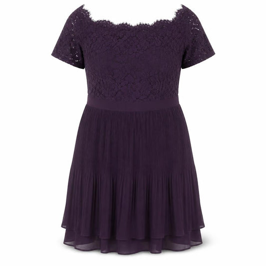 Oasis Women Purple Lace Fit & Flare Short Sleeve Dress Size 16