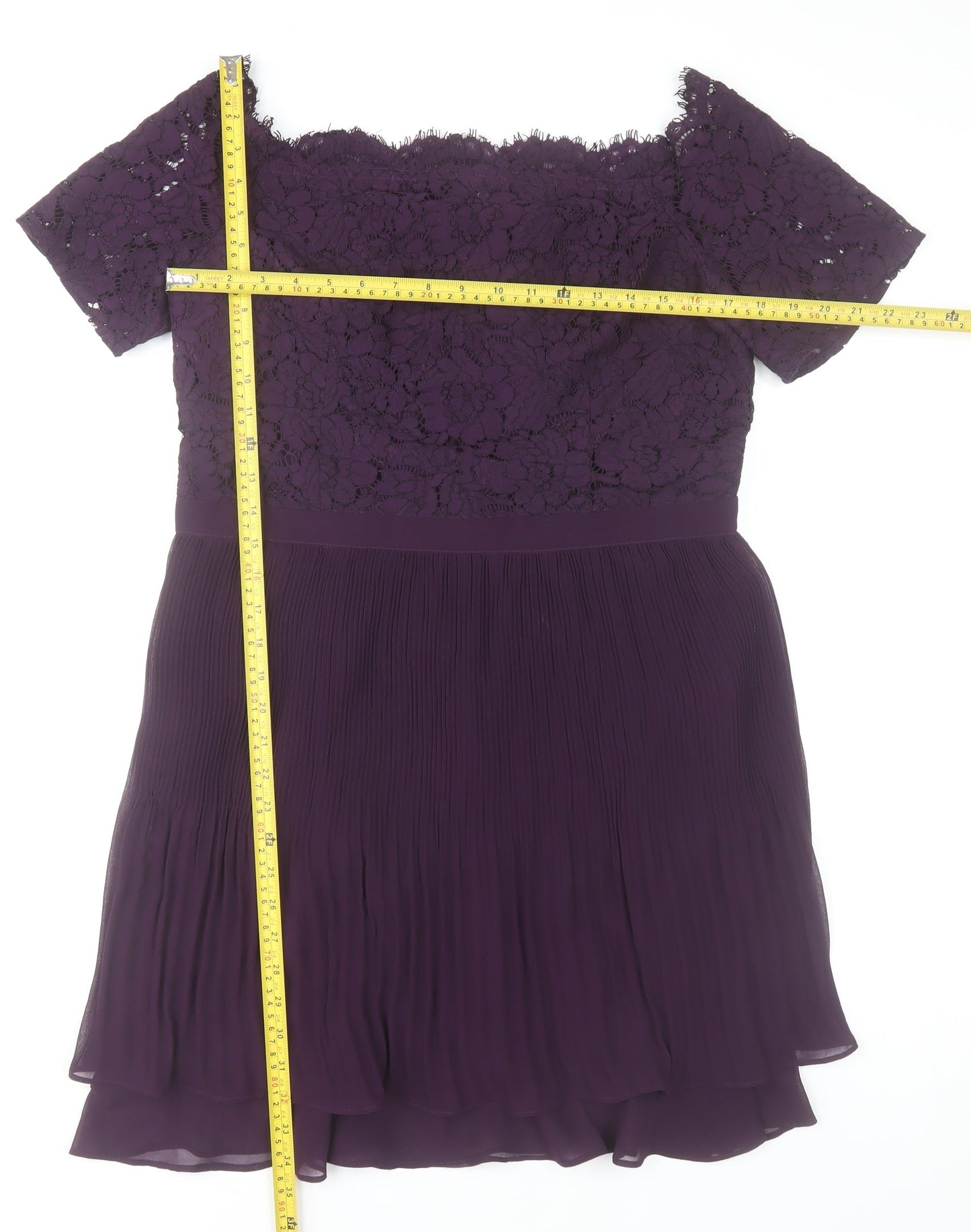 Oasis Women Purple Lace Fit & Flare Short Sleeve Dress Size 16