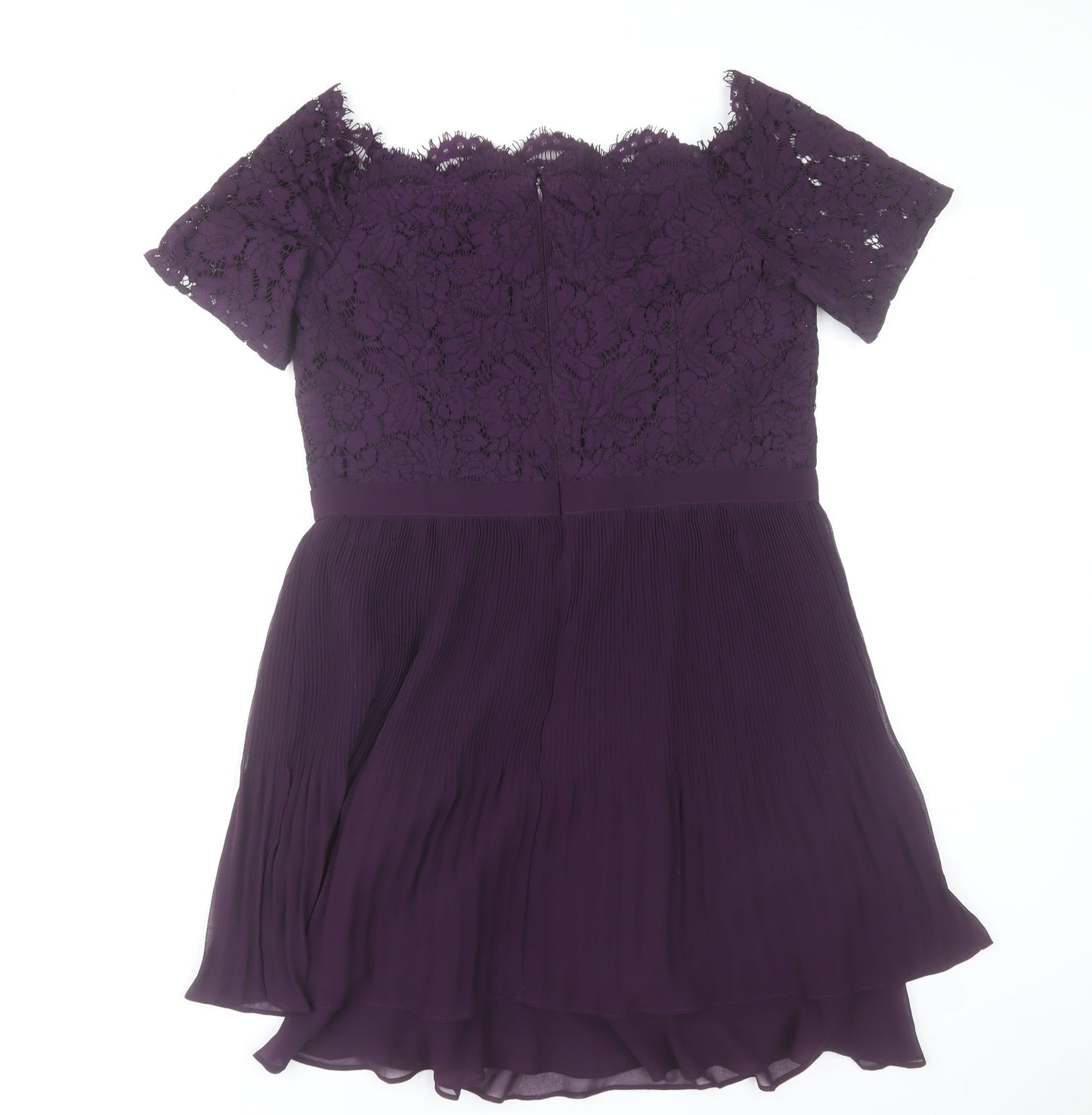 Oasis Women Purple Lace Fit & Flare Short Sleeve Dress Size 16